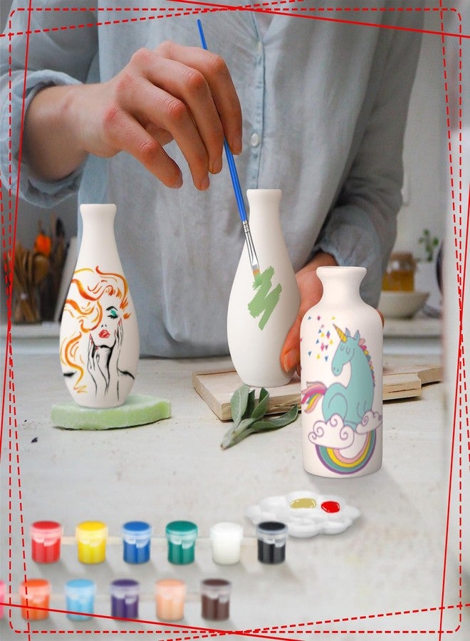 Singhoow 4 Set Paint Your Own Porcelain Paint Vase Art Project White Ceramic Painting Kit for Adults Porcelain Vase Decorating Kit with Christmas Holiday Supplies DIY(Charming) - Image 4